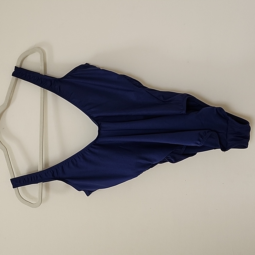 Miraclesuit CoastalSanibel OnePiece Swimsuit Sz 14DBlue Ruched Faux Wrap Slimmin - Picture 6 of 16